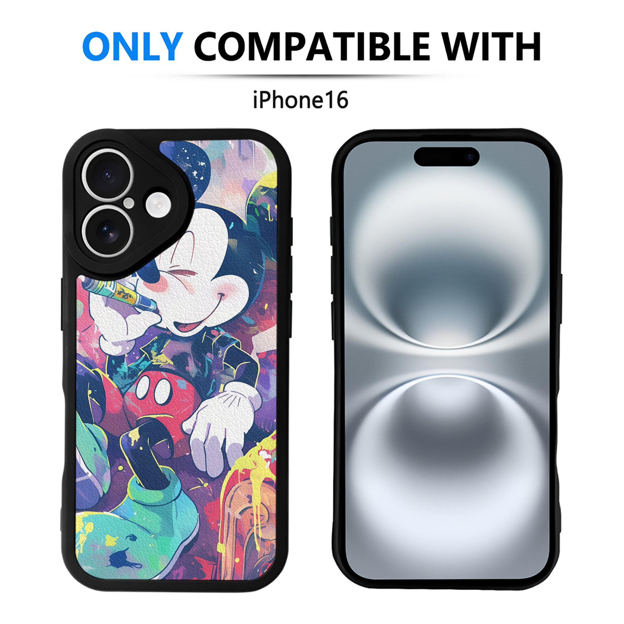 （画像用） ミッキーマウス Mickey Mouse 【iPhone 16シリーズ対応】シリコンスマホケース（レザー調） 材質：シリコン